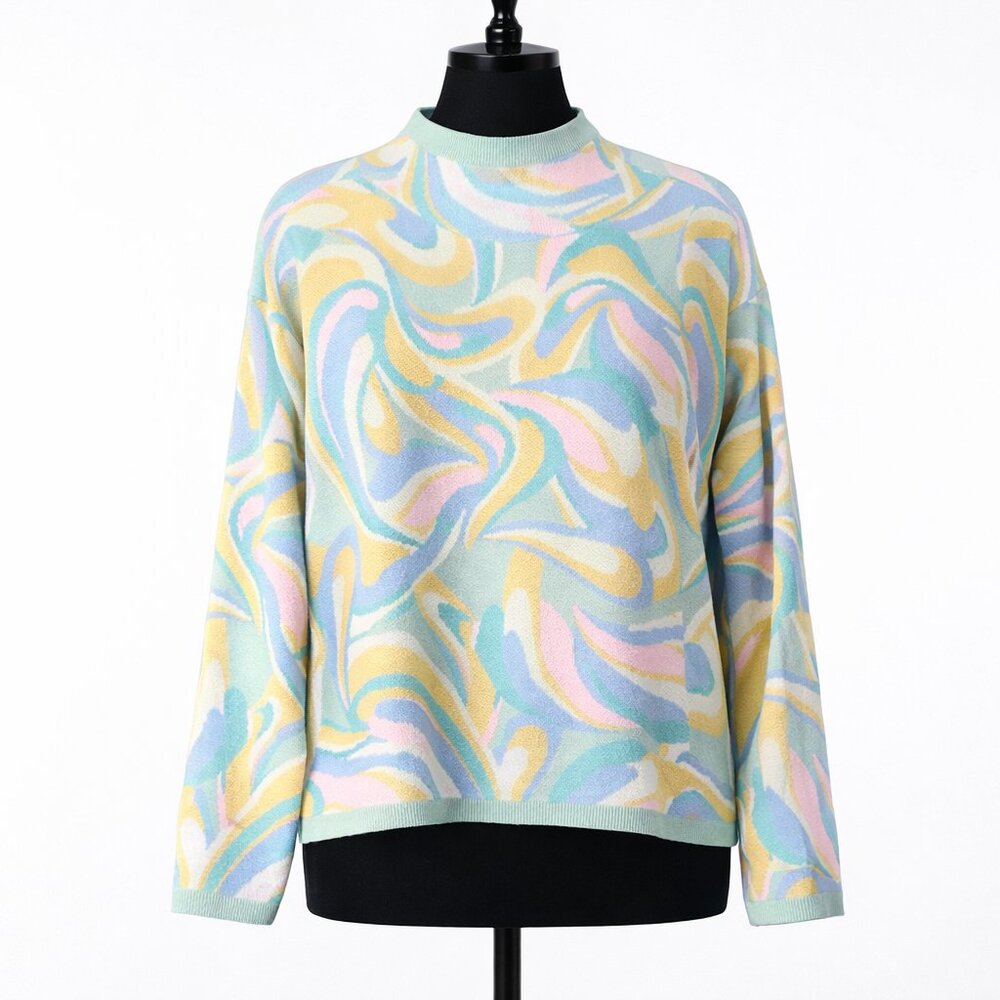 Maeve Anthropologie Carys Swirl Mock Neck Sweater Sky Blue Pastel M